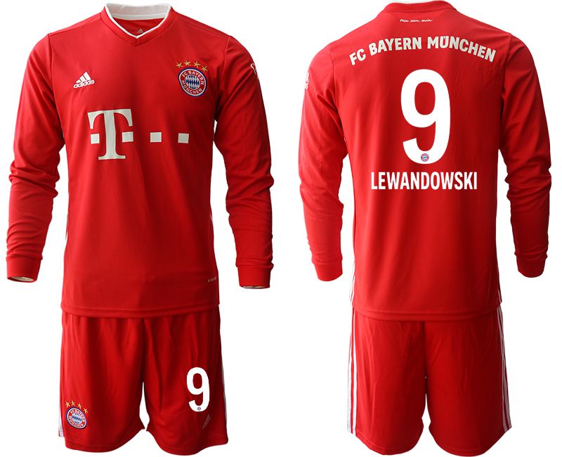 Men 2020-2021 club Bayern Munich home long sleeves #9 red Soccer Jerseys